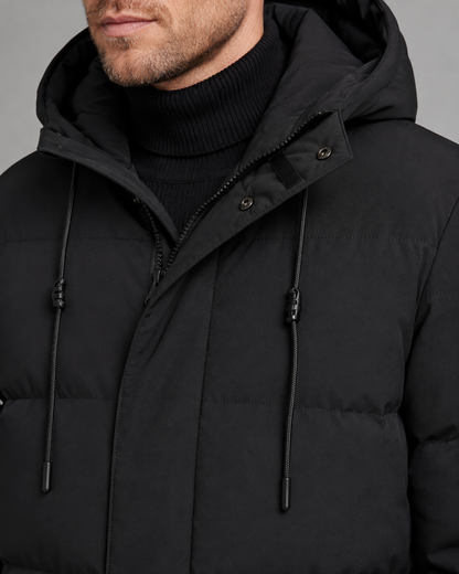 Men's Long Puffer Coat - Hooded Mid Length