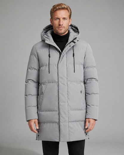 Men's Long Puffer Coat - Hooded Mid Length