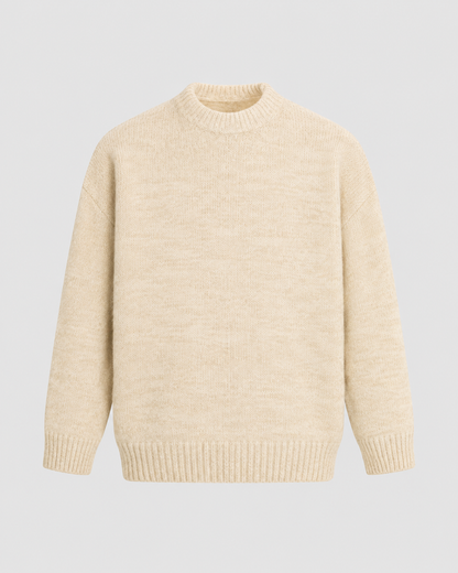 Men's Wool Sweater - Marled Crew Neck Relaxed Fit
