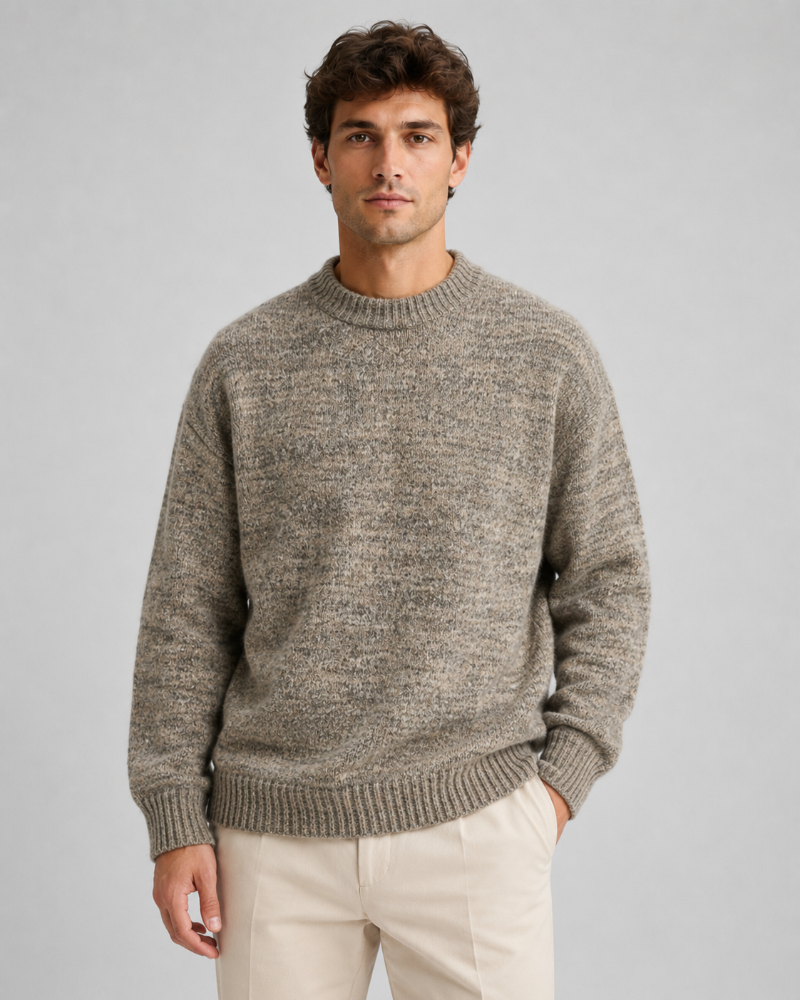 Men's Wool Sweater - Marled Crew Neck Relaxed Fit