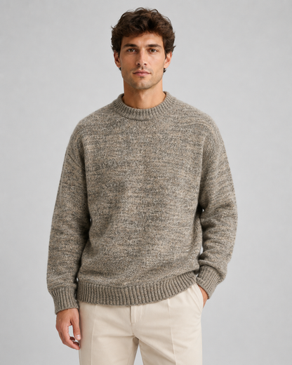 Men's Wool Sweater - Marled Crew Neck Relaxed Fit
