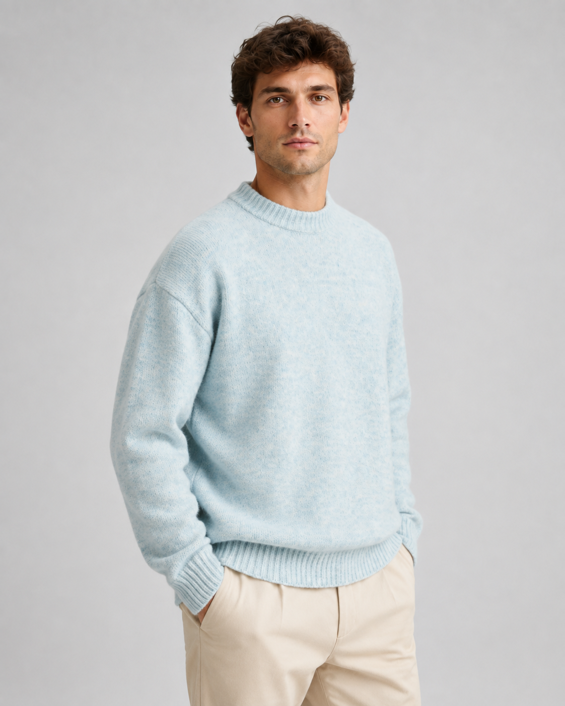Men's Wool Sweater - Marled Crew Neck Relaxed Fit
