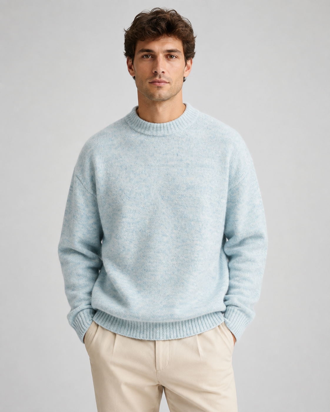 Men's Wool Sweater - Marled Crew Neck Relaxed Fit