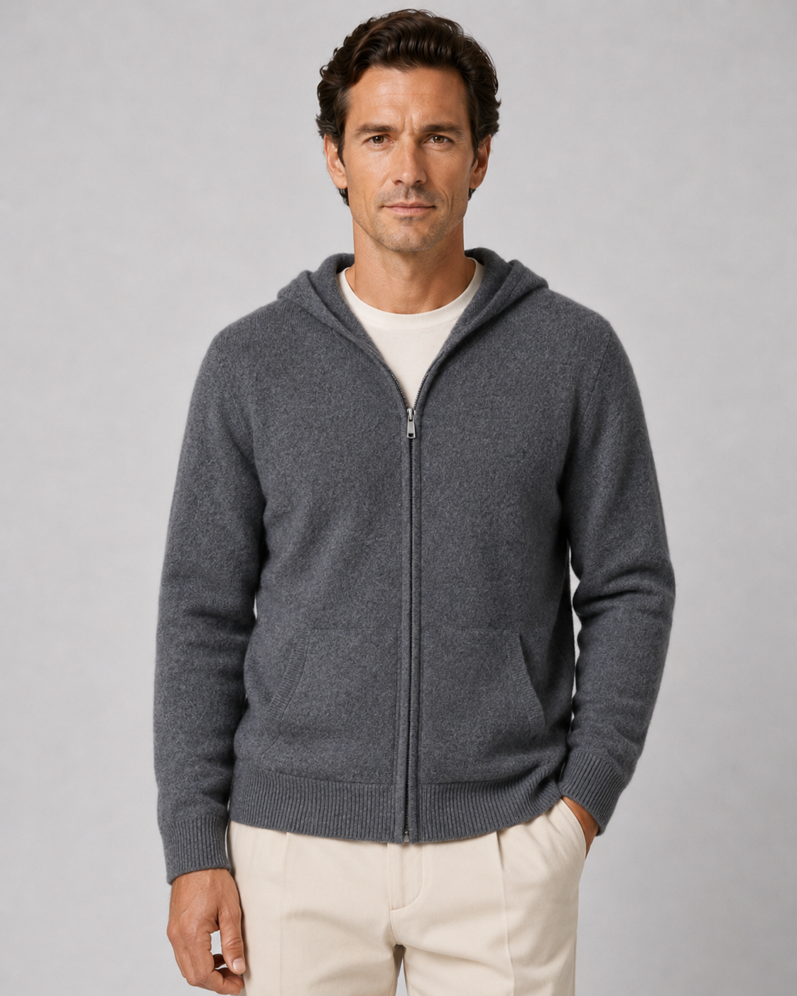 Men's Merino Wool Hoodie - Full Zip Knit Sweater