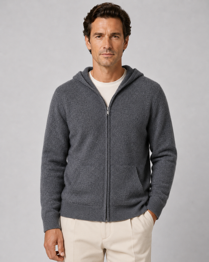 Men's Merino Wool Hoodie - Full Zip Knit Sweater