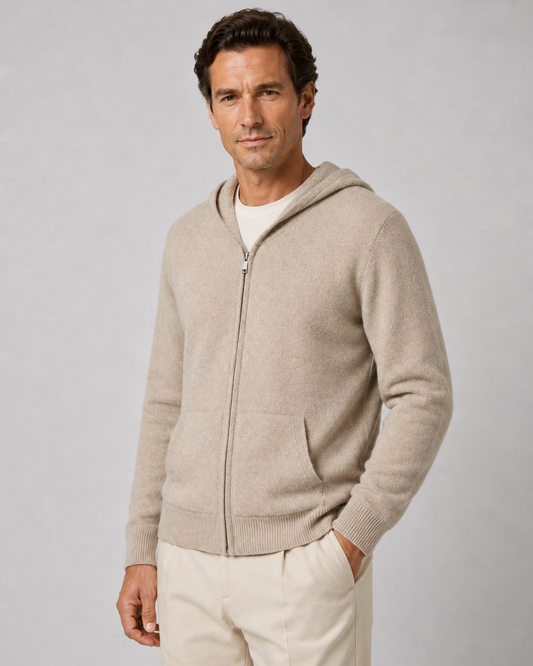 Men's Merino Wool Hoodie - Full Zip Knit Sweater