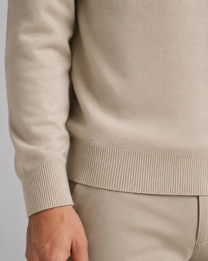 Men's Knit Polo Shirt - Open Collar Long Sleeve Sweater