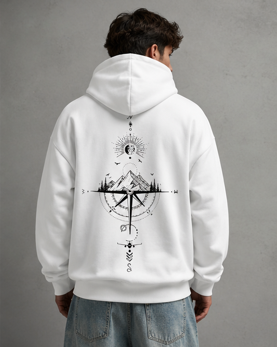 Men's Oversized Graphic Hoodie - Pullover Front Back Print