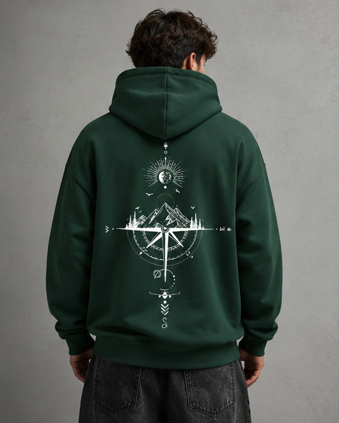 Men's Oversized Graphic Hoodie - Pullover Front Back Print