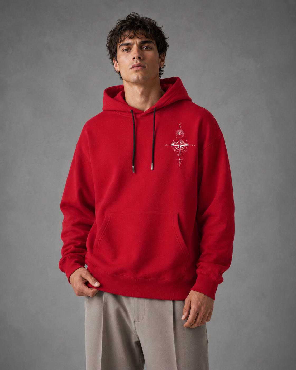 Men's Oversized Graphic Hoodie - Pullover Front Back Print