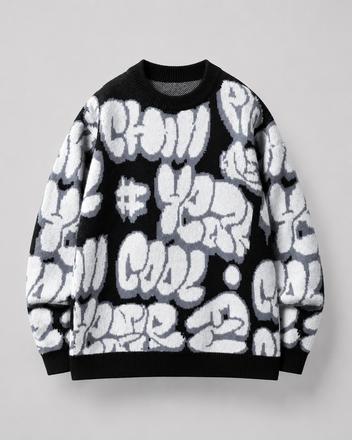 Men's Oversized Graphic Sweater - Graffiti Knit Drop Shoulder
