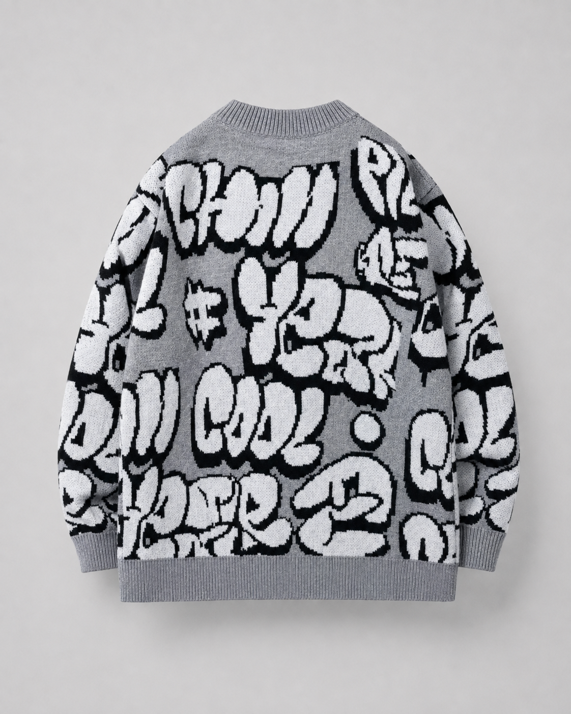 Men's Oversized Graphic Sweater - Graffiti Knit Drop Shoulder