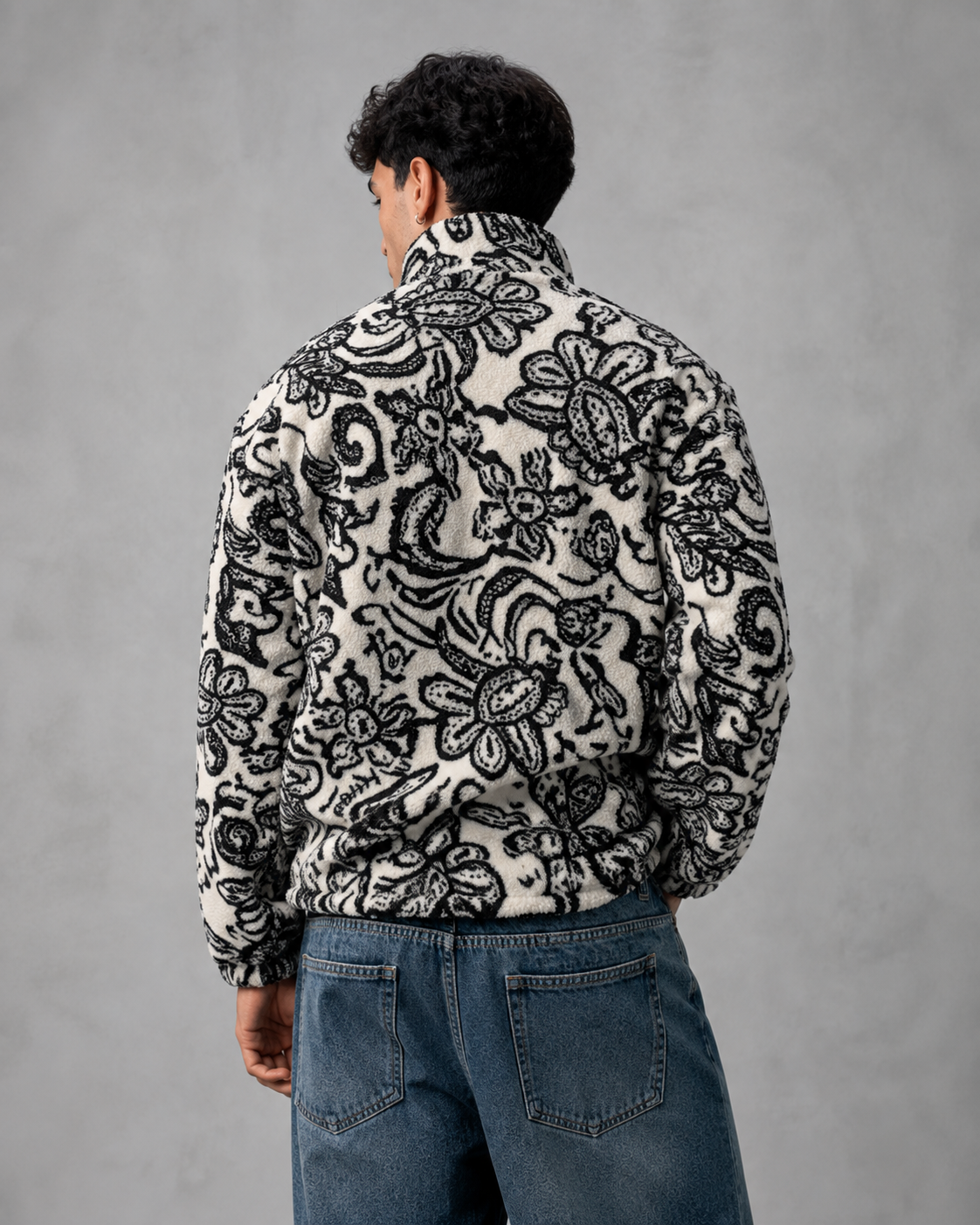 Men's Paisley Quarter Zip Pullover - Knit Sweater Relaxed Fit