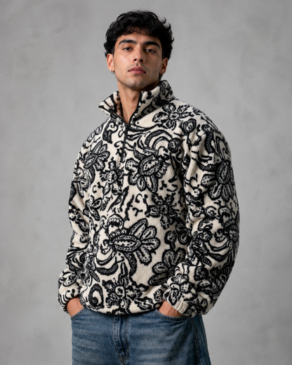 Men's Paisley Quarter Zip Pullover - Knit Sweater Relaxed Fit