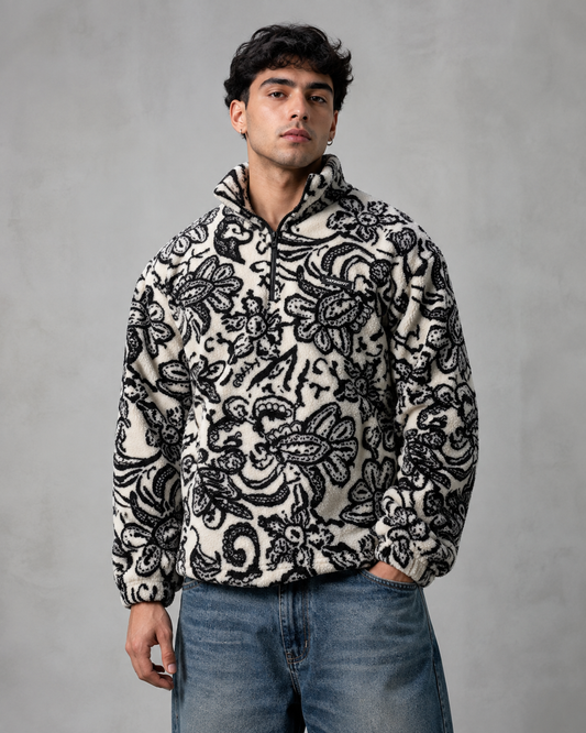 Men's Paisley Quarter Zip Pullover - Knit Sweater Relaxed Fit