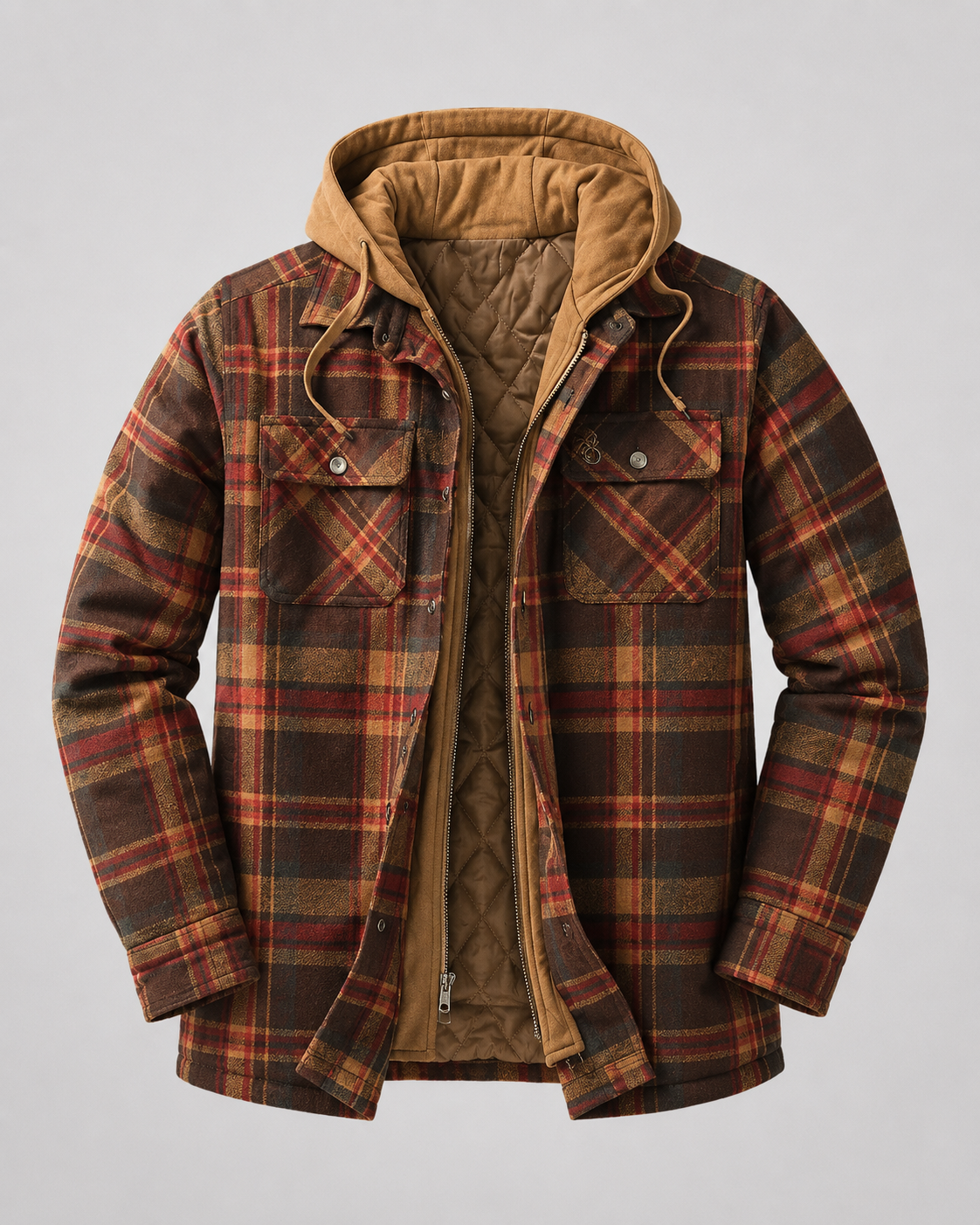 Men's Flannel Shacket - Plaid Hooded Zip Up
