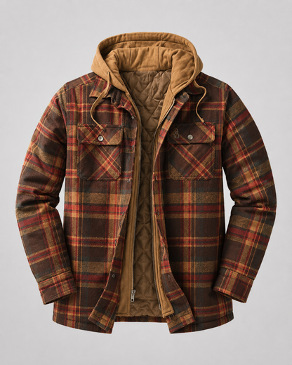 Men's Flannel Shacket - Plaid Hooded Zip Up