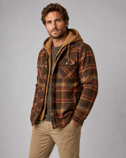 Men's Flannel Shacket - Plaid Hooded Zip Up