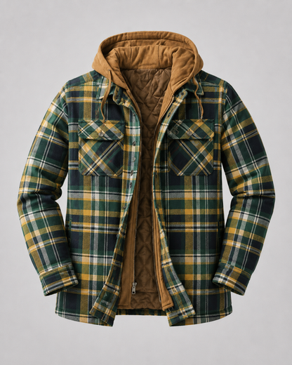 Men's Flannel Shacket - Plaid Hooded Zip Up