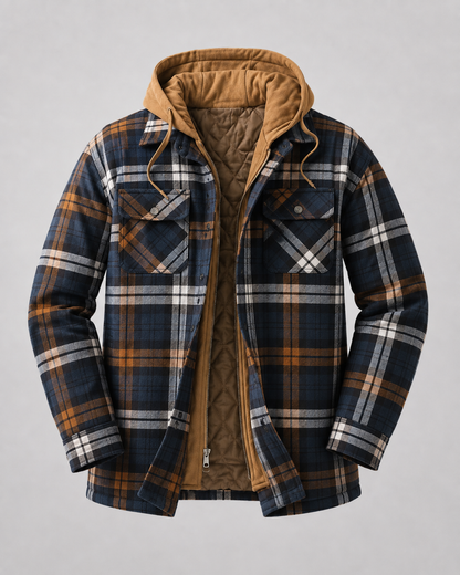 Men's Flannel Shacket - Plaid Hooded Zip Up