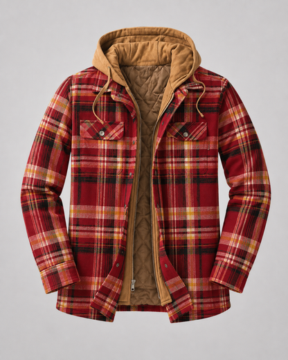 Men's Flannel Shacket - Plaid Hooded Zip Up