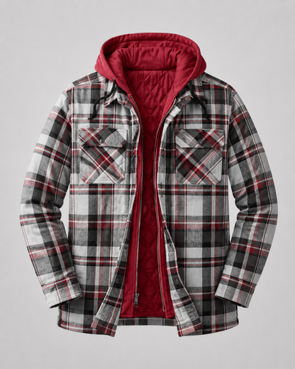 Men's Flannel Shacket - Plaid Hooded Zip Up