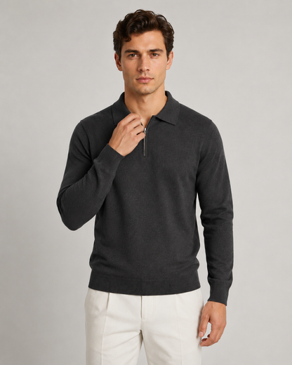 Men's Quarter Zip Polo Sweater - Knit Pullover