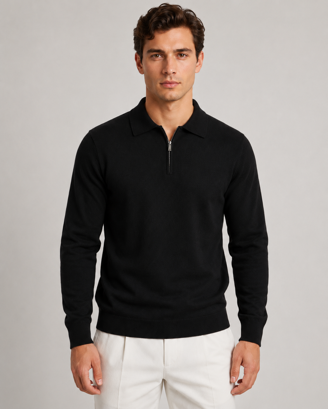 Men's Quarter Zip Polo Sweater - Knit Pullover