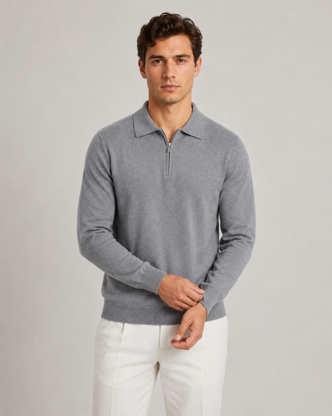 Men's Quarter Zip Polo Sweater - Knit Pullover