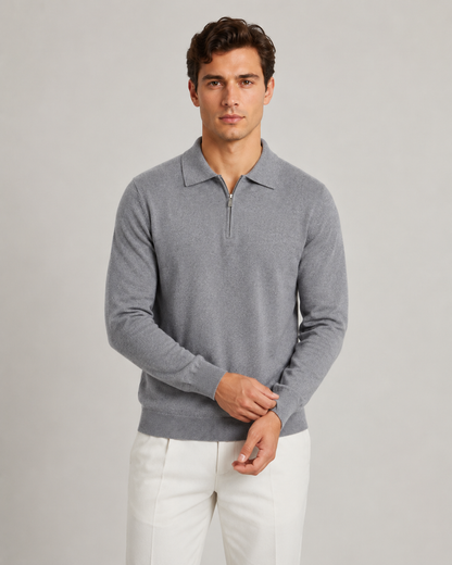 Men's Quarter Zip Polo Sweater - Knit Pullover