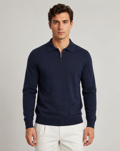 Men's Quarter Zip Polo Sweater - Knit Pullover