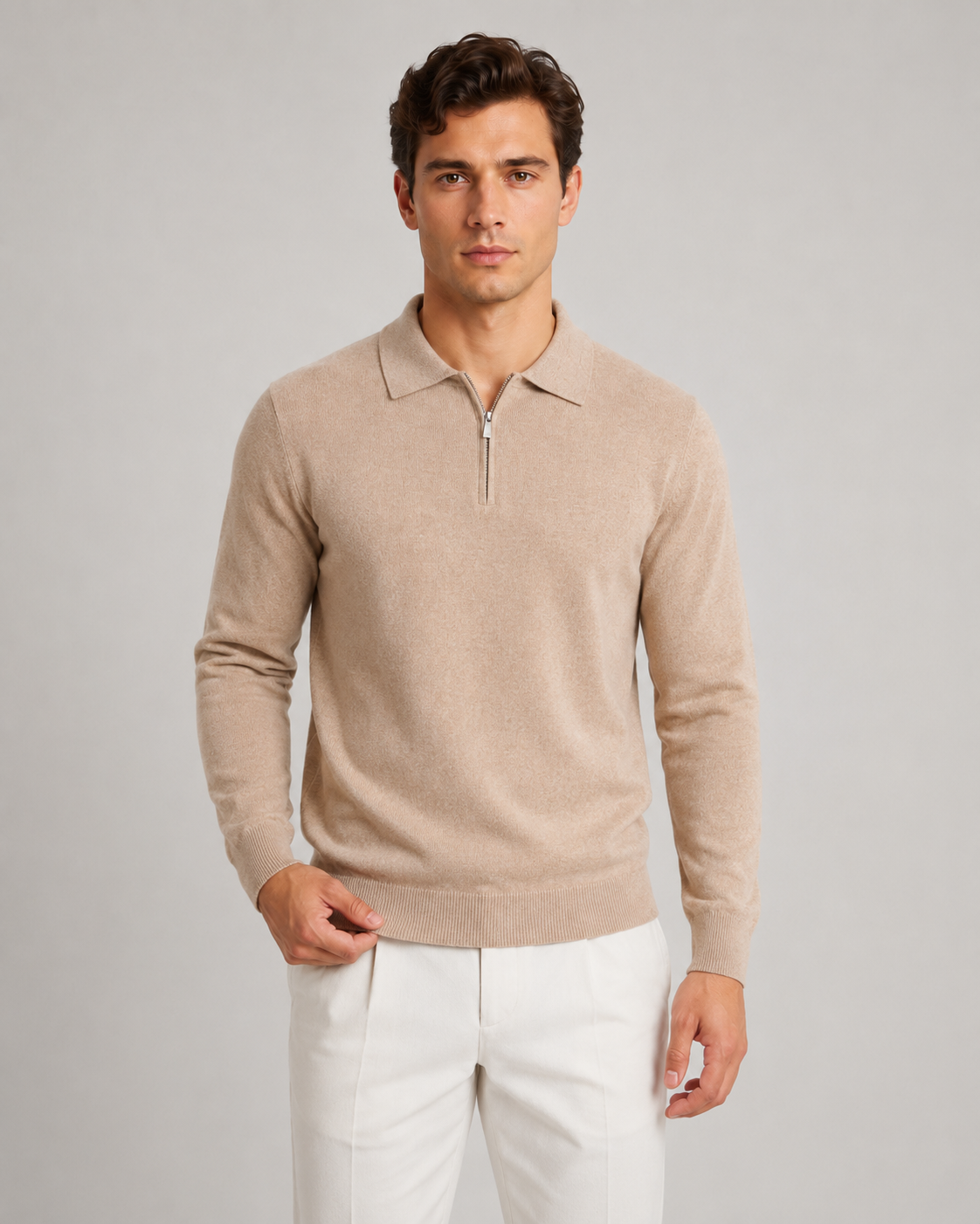Men's Quarter Zip Polo Sweater - Knit Pullover