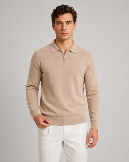 Men's Quarter Zip Polo Sweater - Knit Pullover