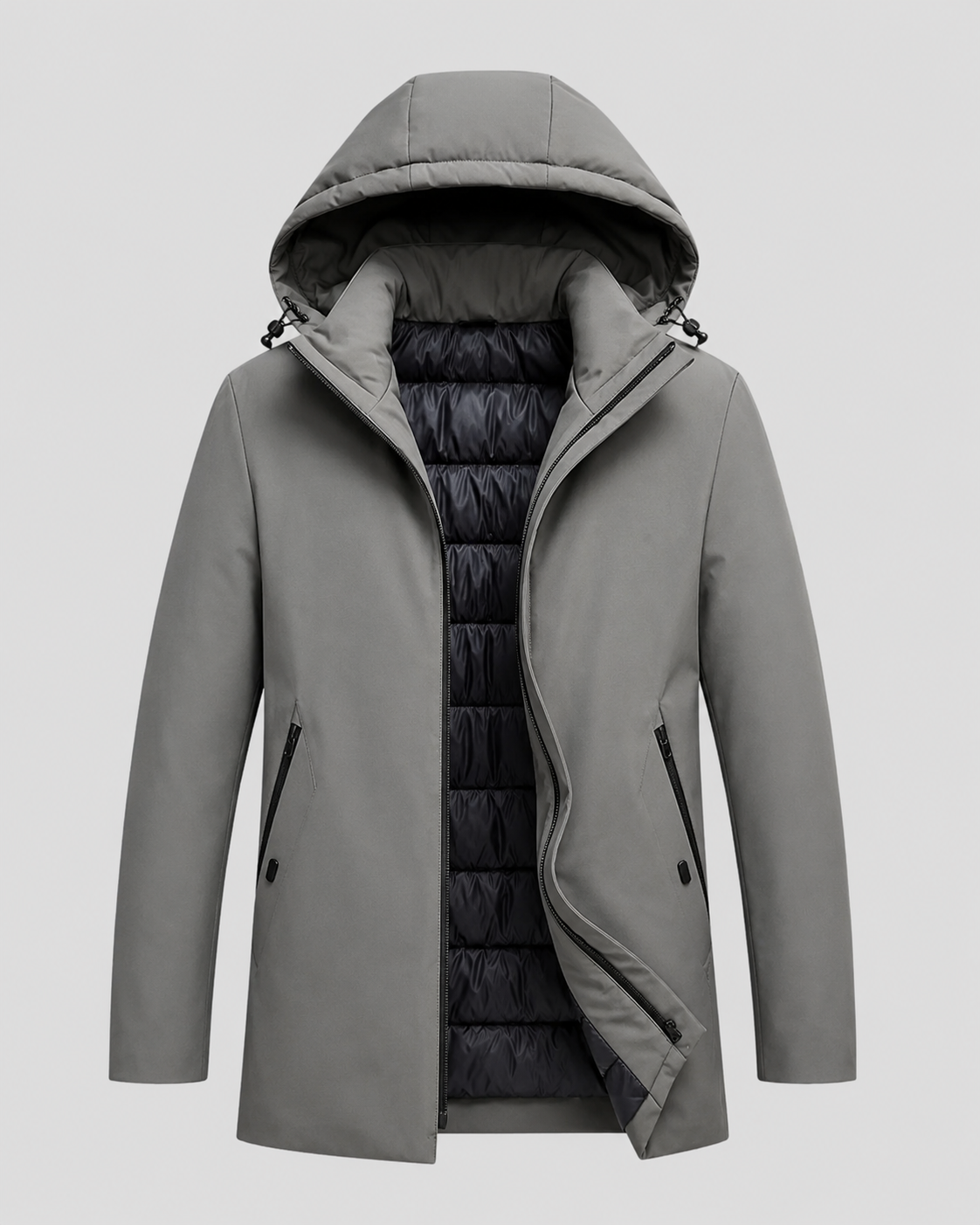 Men's Insulated Parka - Quilted Hooded Drawcord