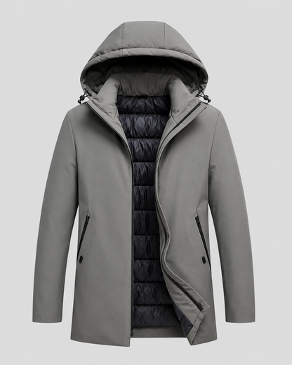 Men's Insulated Parka - Quilted Hooded Drawcord