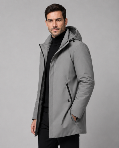 Men's Insulated Parka - Quilted Hooded Drawcord