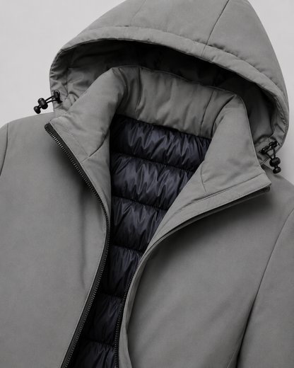 Men's Insulated Parka - Quilted Hooded Drawcord