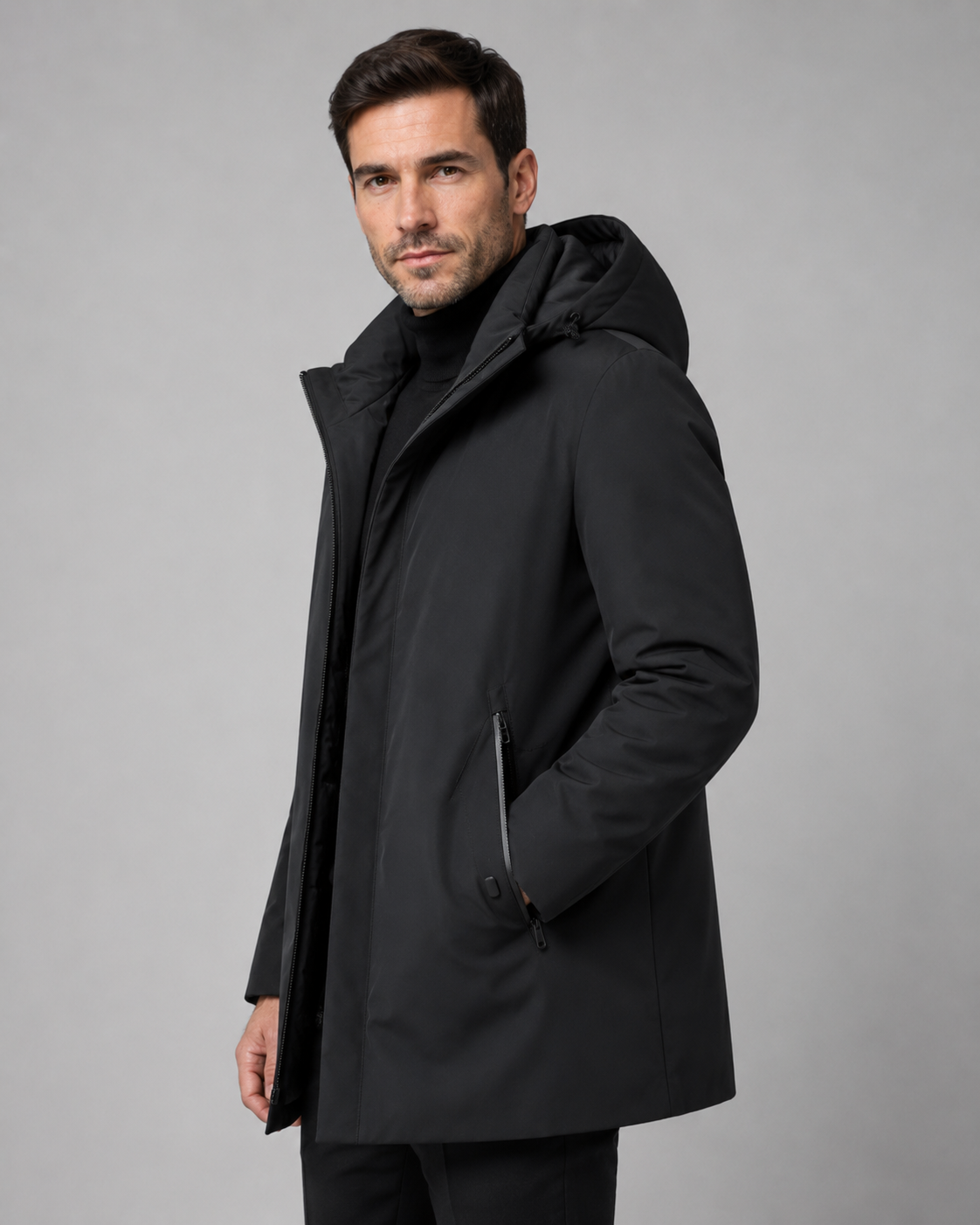 Men's Insulated Parka - Quilted Hooded Drawcord