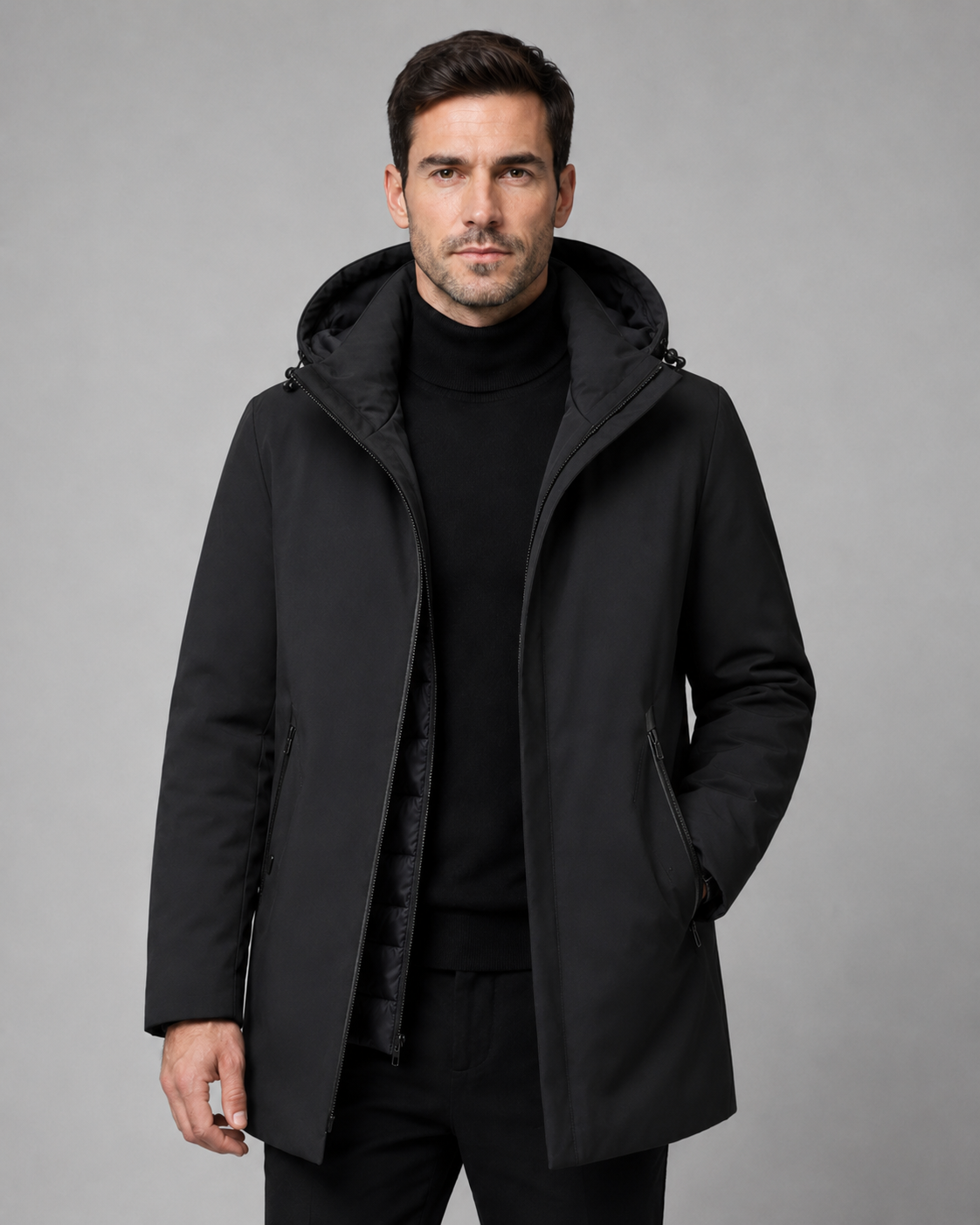 Men's Insulated Parka - Quilted Hooded Drawcord