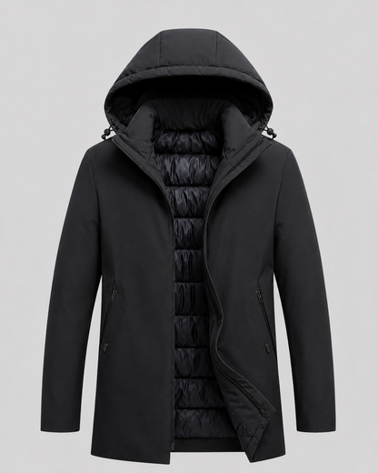 Men's Insulated Parka - Quilted Hooded Drawcord