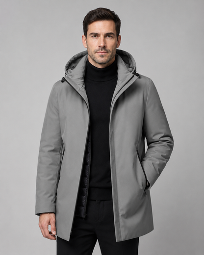 Men's Insulated Parka - Quilted Hooded Drawcord