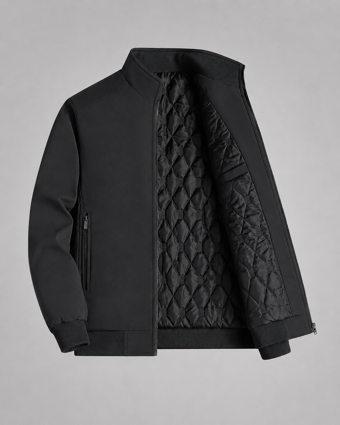 Men's Quilted Jacket - Lined Stand Collar