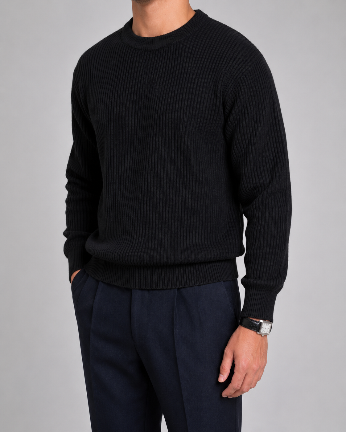 Men's Ribbed Knit Sweater - Crew Neck Pullover