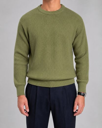 Men's Ribbed Knit Sweater - Crew Neck Pullover