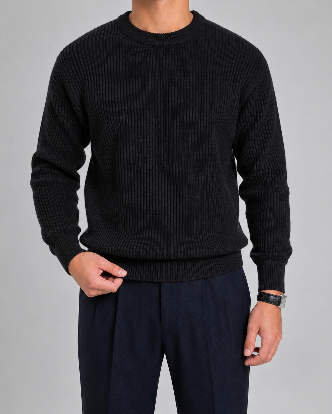 Men's Ribbed Knit Sweater - Crew Neck Pullover