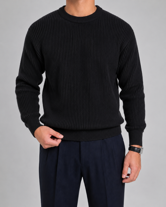 Men's Ribbed Knit Sweater - Crew Neck Pullover