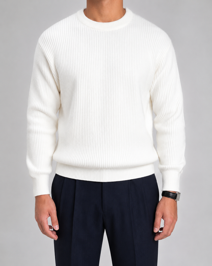 Men's Ribbed Knit Sweater - Crew Neck Pullover