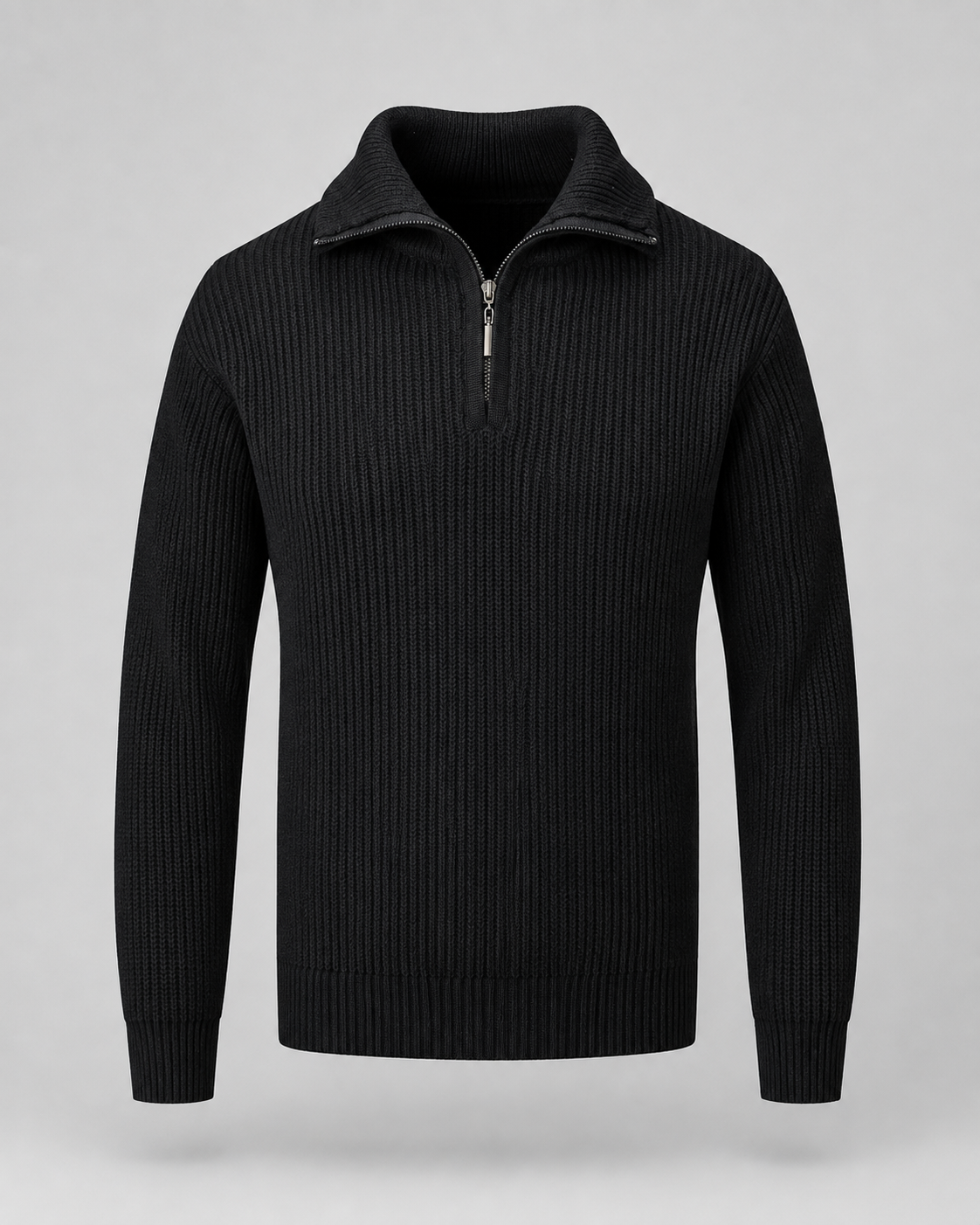 Men's Quarter Zip Sweater - Ribbed Collared Knit Pullover