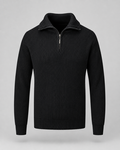 Men's Quarter Zip Sweater - Ribbed Collared Knit Pullover
