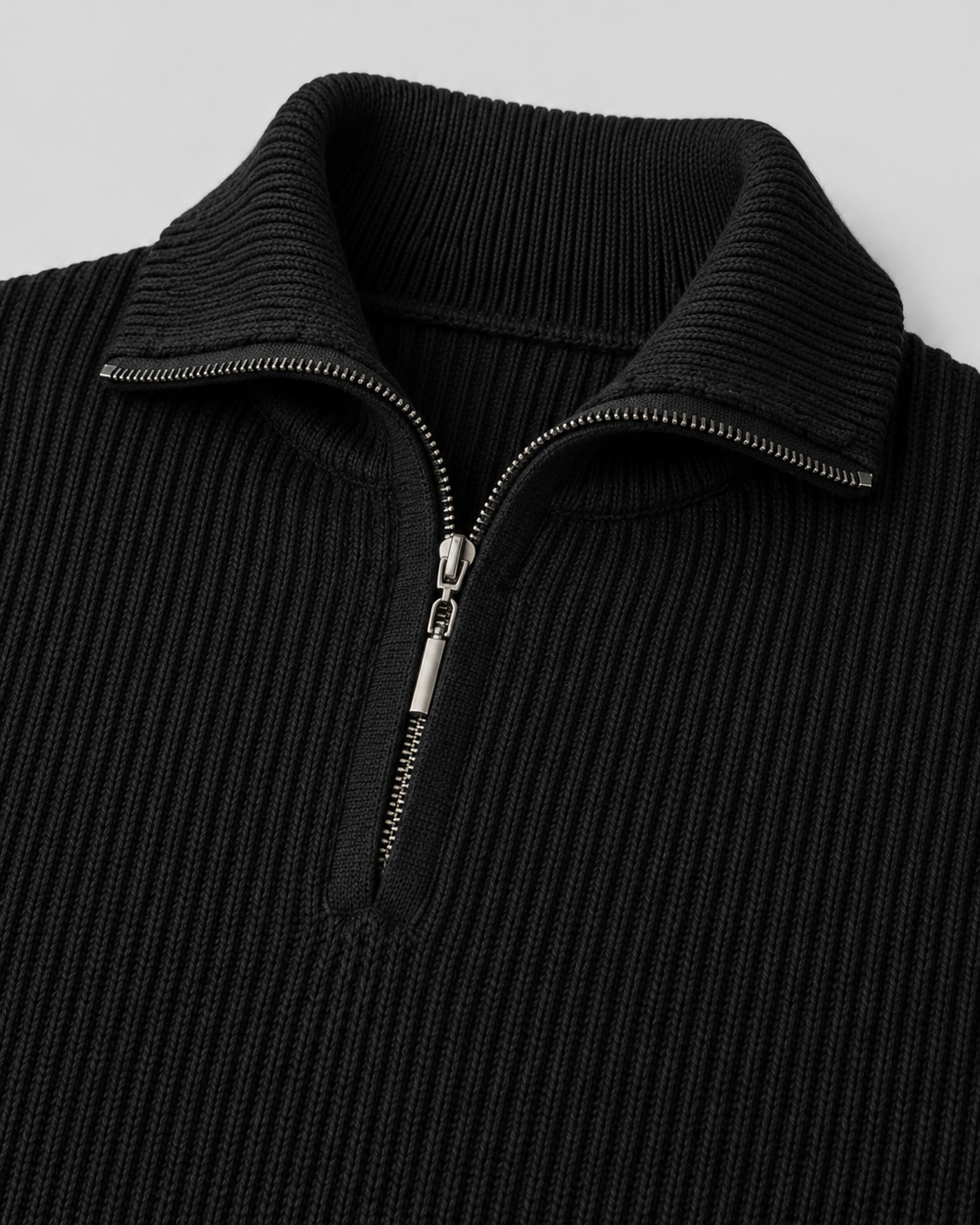 Men's Quarter Zip Sweater - Ribbed Collared Knit Pullover